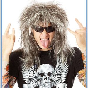ALLAURA 70s 80s Rocker Wigs + Tattoos Costume Set